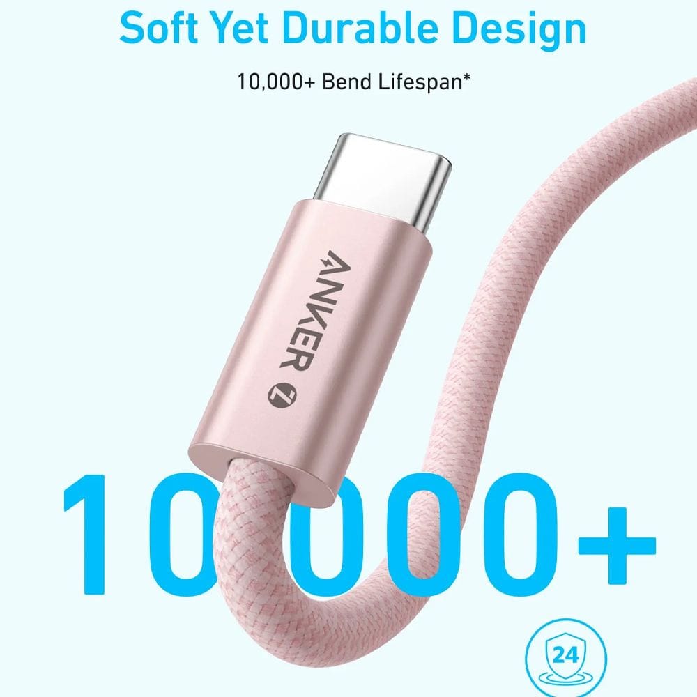 كابل أنكر زولو USB-C إلى USB-C بطول 3.3 قدم مع دعم Power Delivery بقدرة 240 واط، شحن سريع وتصميم متين | أسود - A8060H11