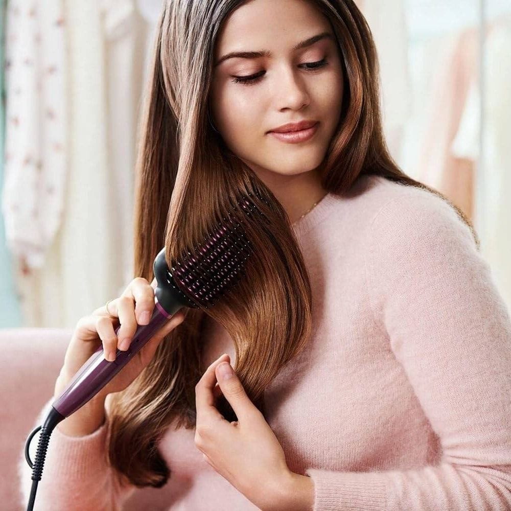 Philips Heated Straightening Brush, ThermoProtect Technology, Tourmaline Ceramic Bristles, 2 Temperature Settings, Fast Styling | Black - BHH730/03