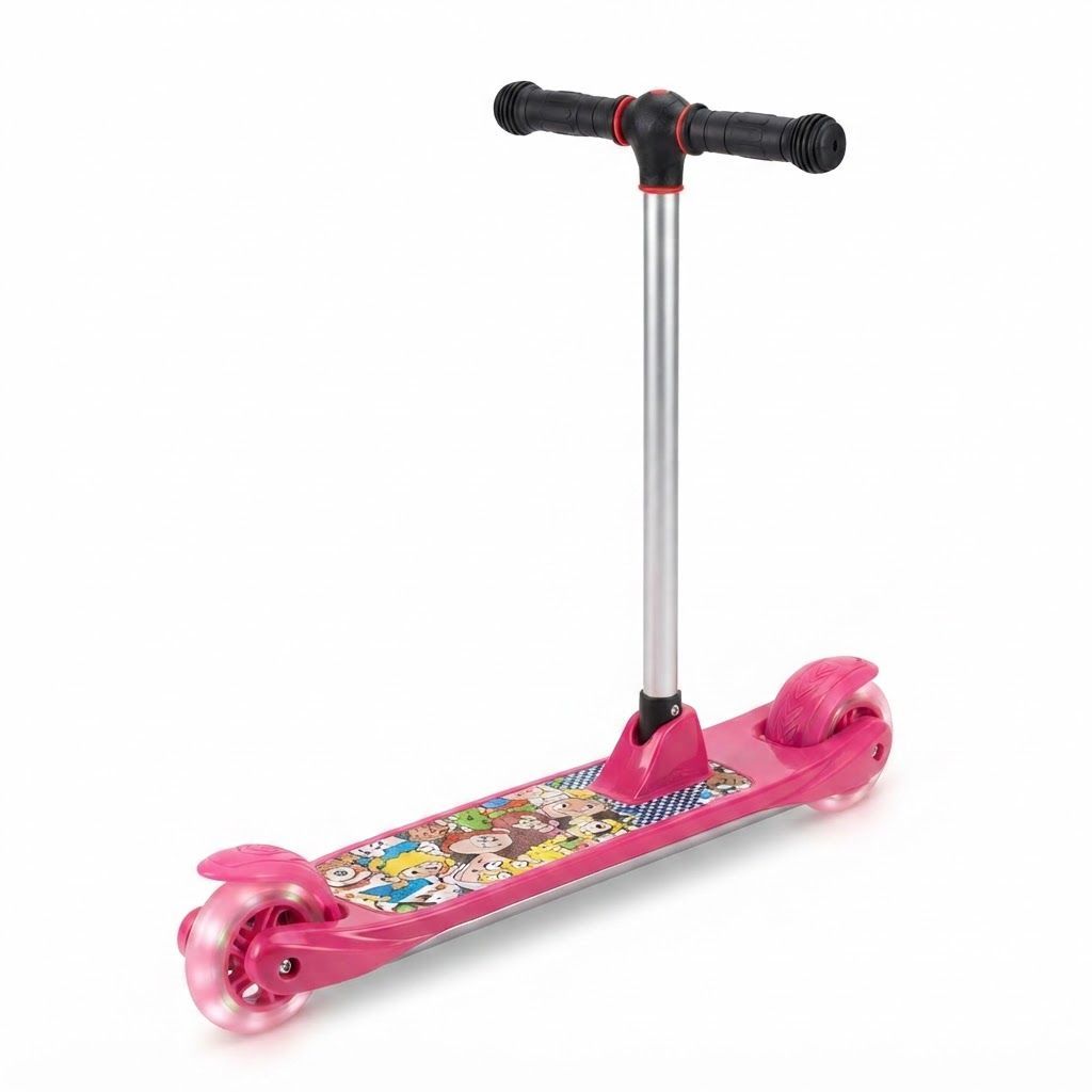 Baybee Flash 3-Wheel Kids Kick Scooter, Adjustable Height, LED Flashing PU Wheels, Foldable Design, Pink