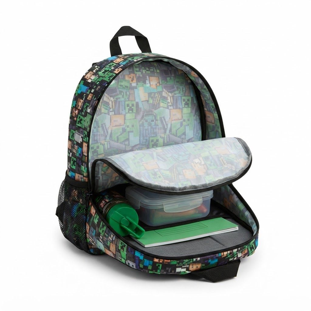 Minecraft Kids Backpack, Steve & Creeper Black School Rucksack for Boys & Girls, Official Gaming Backpack