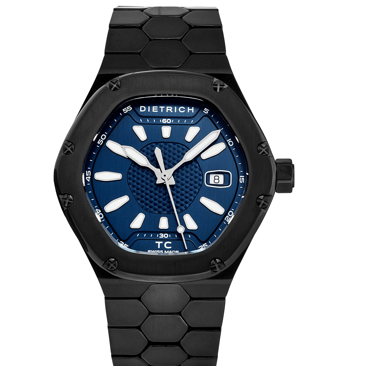 Dietrich TC PVD Blue Men's Automatic Watch, 42mm Stainless Steel Case, Blue Dial, Stainless Steel Bracelet, Date Function, 50m Water Resistance