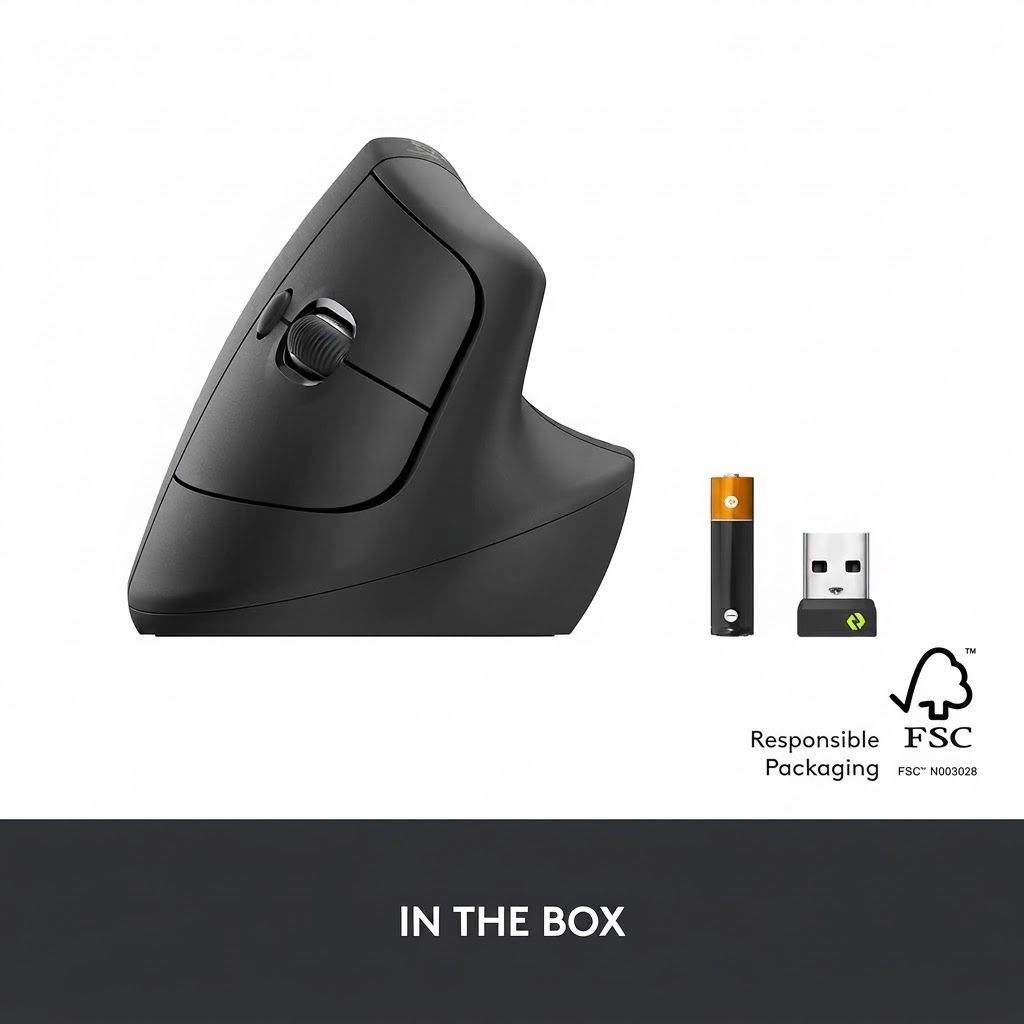 Logitech Lift Vertical Ergonomic Wireless Mouse - Graphite, Bluetooth or Logi Bolt USB