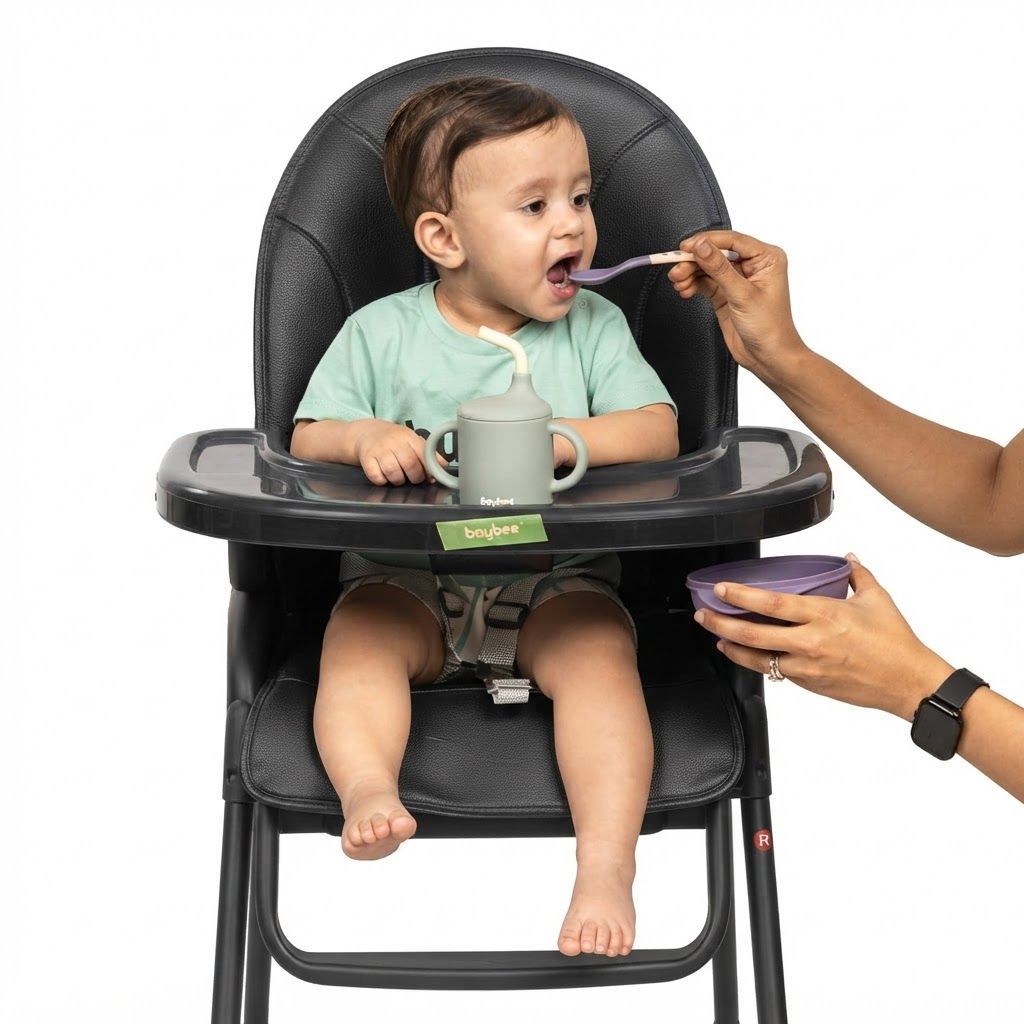 Baybee Nora 4-in-1 Convertible High Chair for Babies & Toddlers, Adjustable Height, Removable Tray & Safety Harness, Black