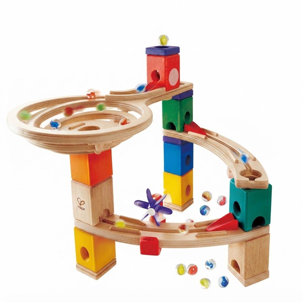 Hape E6021 Quadrilla Race to the Finish Wooden Marble Run - 58 Piece STEM Educational Set
