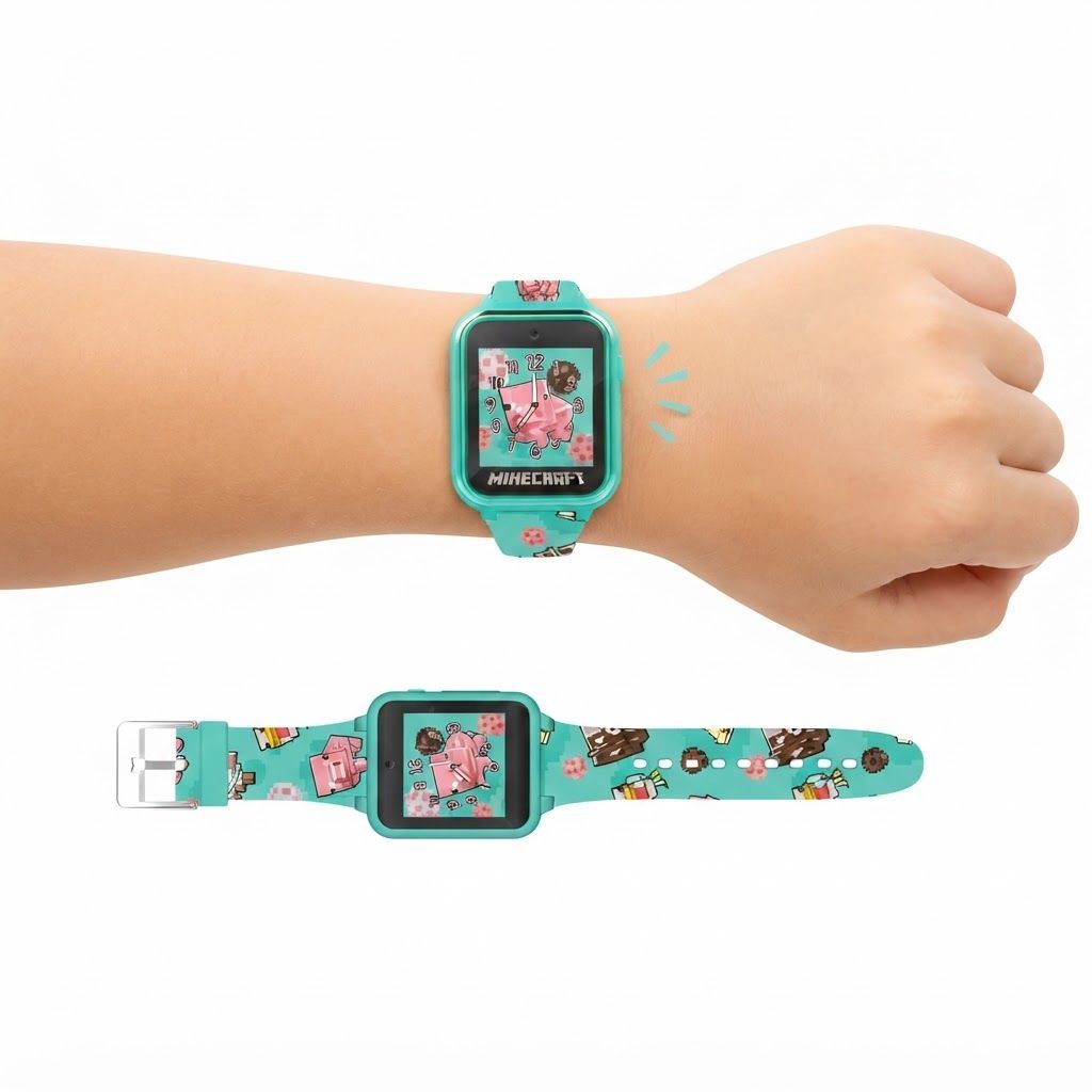 Minecraft Kids Smartwatch – Interactive Touchscreen Watch with Selfie & Video Camera, 6 Games, Step Counter, Voice Recorder, Alarm & Timer
