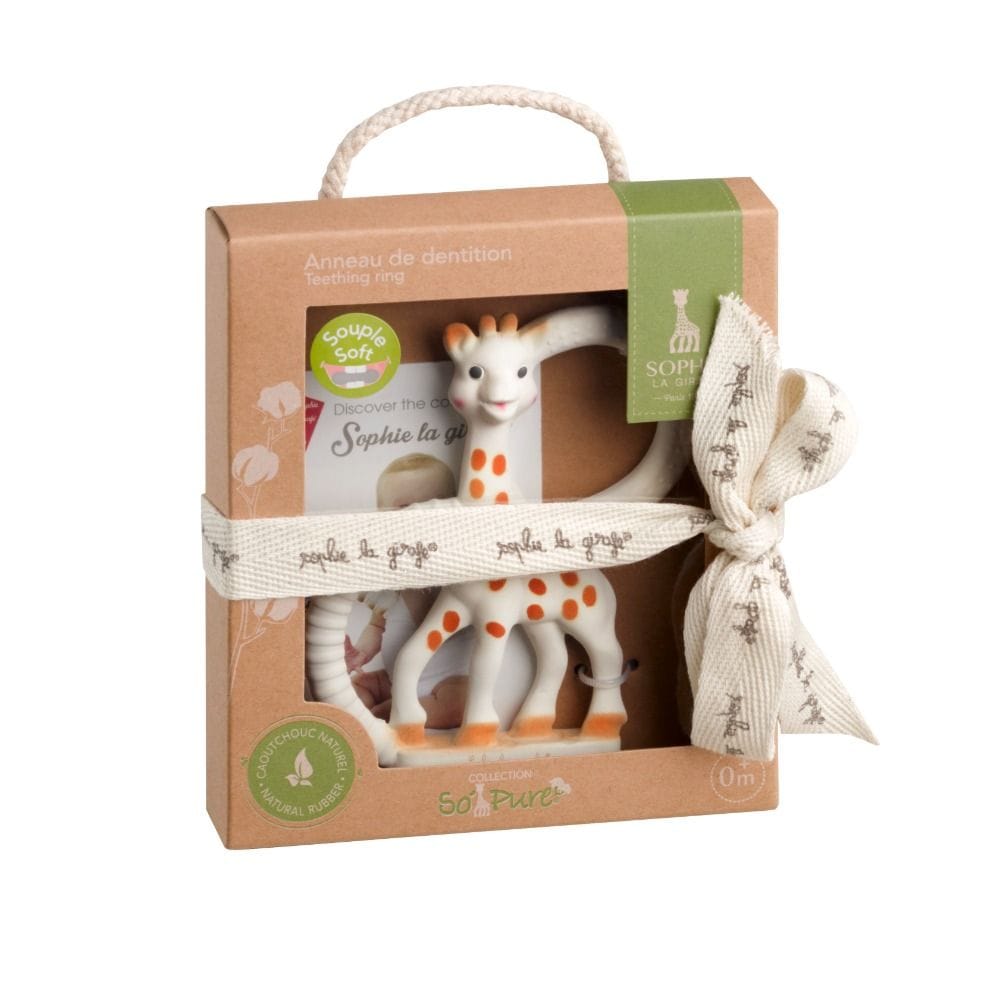 Sophie La Girafe Very Soft Version Girafe Teething Ring 3+ Months, Sensory Simulation, Natural Rubber, Food-safe Paint, Squeak Noise - Brown/White