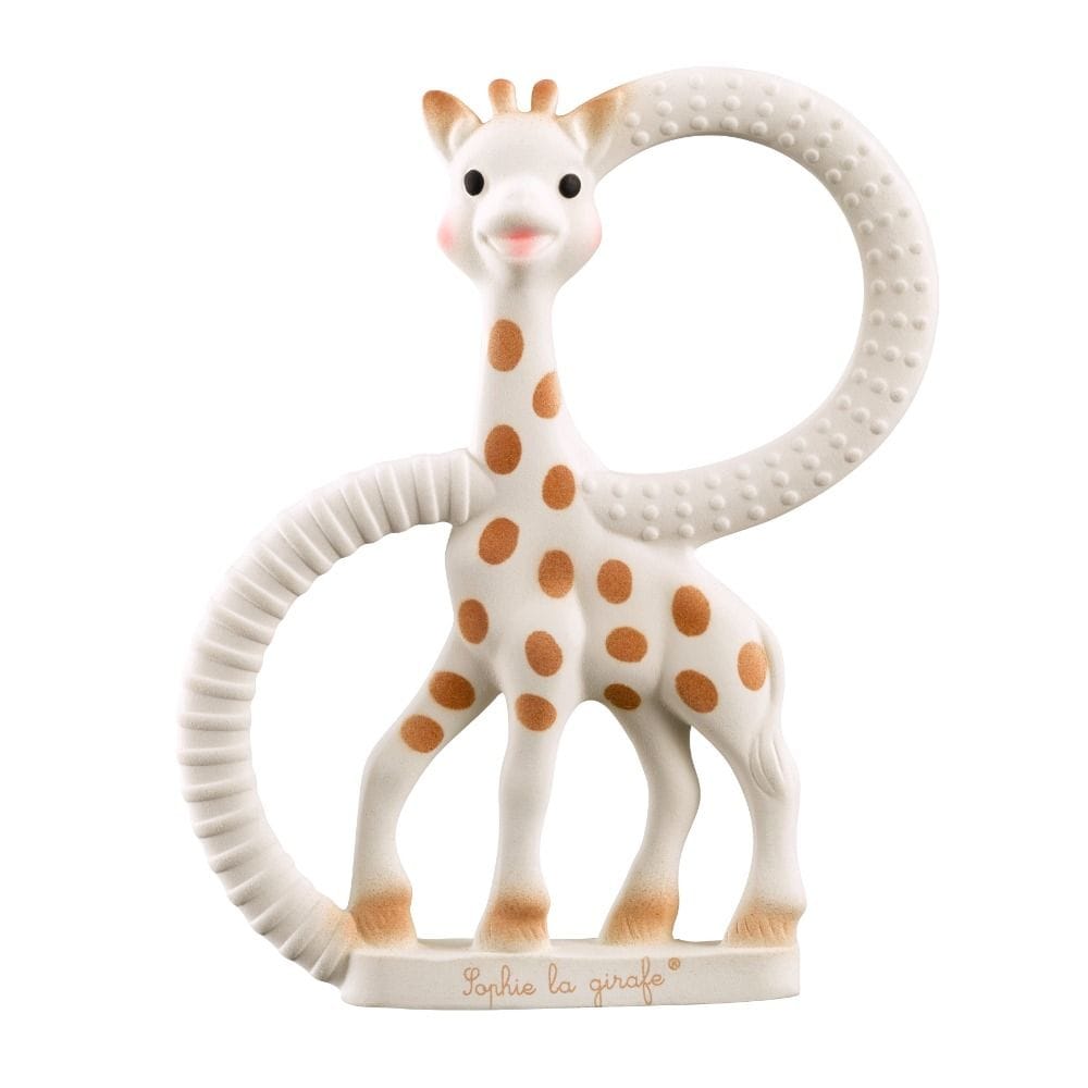 Sophie La Girafe Very Soft Version Girafe Teething Ring 3+ Months, Sensory Simulation, Natural Rubber, Food-safe Paint, Squeak Noise - Brown/White