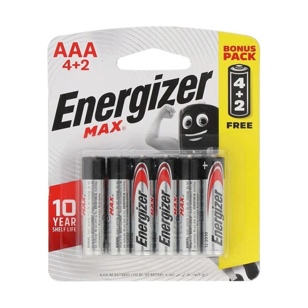 Energizer MAX Alkaline AAA Batteries - Bonus Pack of 6 (4+2 Free), Long-Lasting Power, Leak Protection