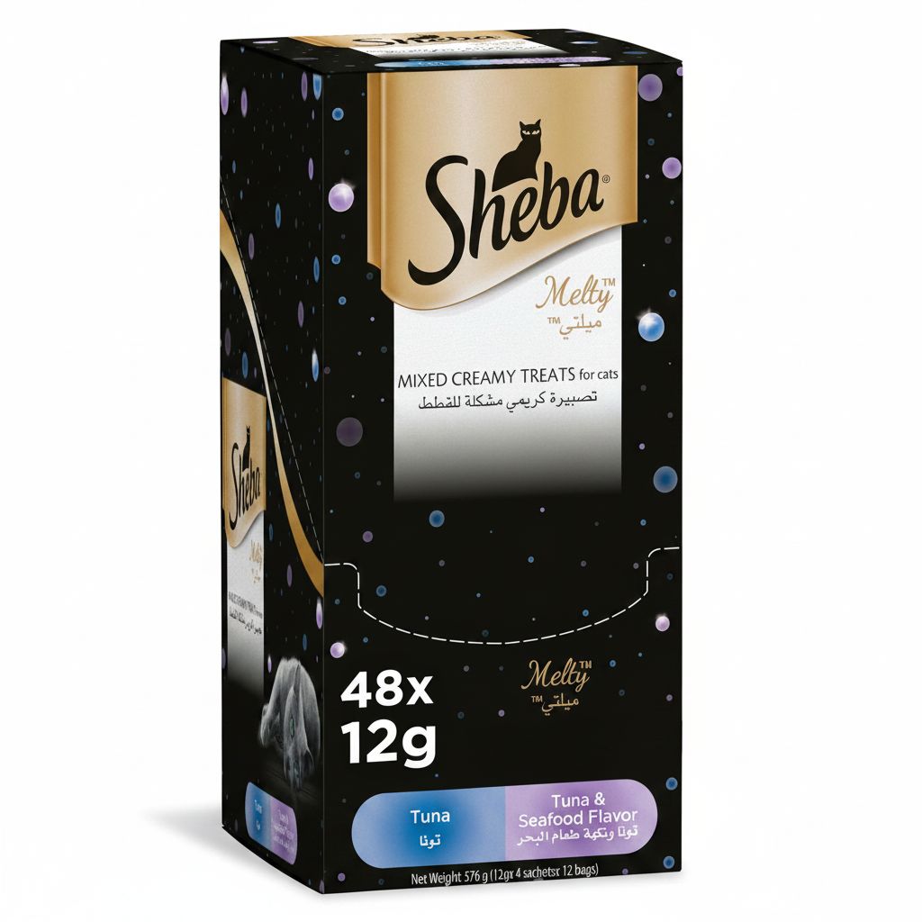 Sheba Melty Cat Food Treats - Tuna & Seafood Flavors, 48 Pouches of 12g