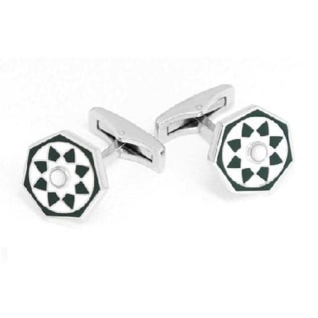 Dahnag Octagonal Cufflinks, Islamic Geometric Star Pattern, Premium Metal Formal Accessories, Secure Closure | Green & Silver