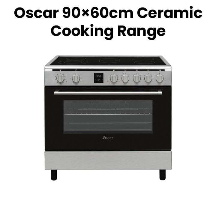 Oscar Vitro Ceramic Cooking Range 90Ã—60cm with Display, Silver | OCR9060VC