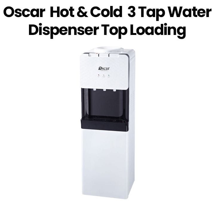 Oscar Hot & Cold 3 Tap Water Dispenser, Top Loading With Refrigerator, Extra Cooling Storage, Reliable Performance - White - OWD3TR