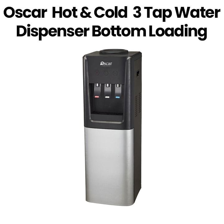 Oscar Hot & Cold 3 Tap Water Dispenser, Bottom Loading, Stylish Design, Reliable Performance - Silver/White - OWD3TB