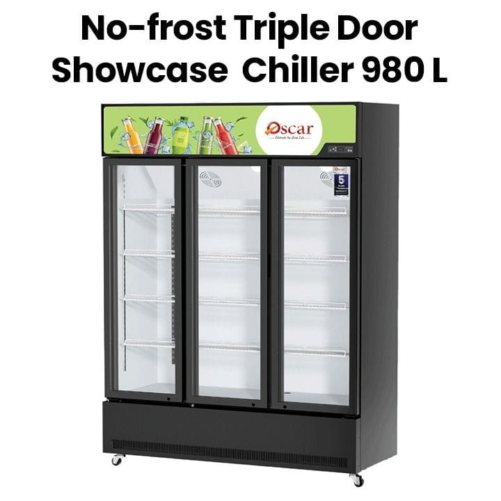 Oscar No-Frost Triple Door Showcase Chiller 980L, Stylish Design, Reliable Performance - Black - OCL980