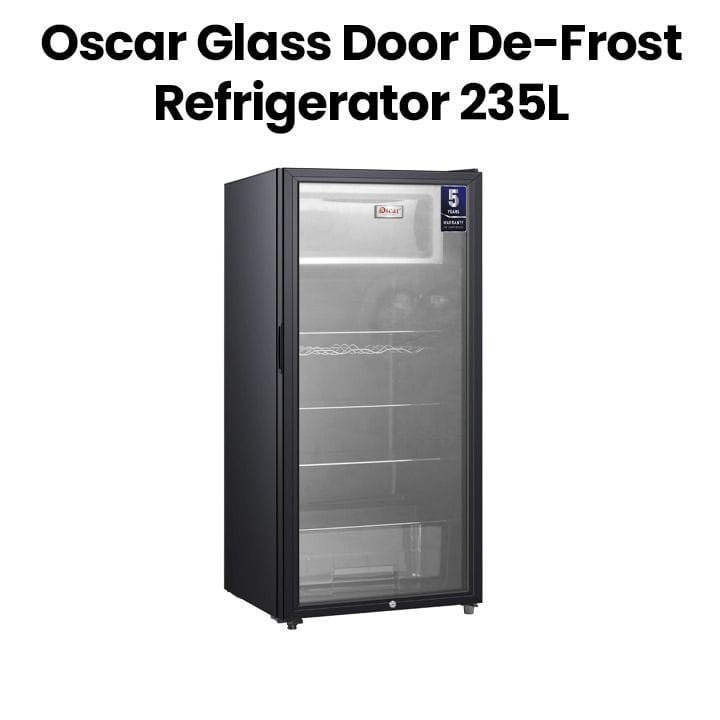 Oscar Glass Door De-Frost Refrigerator 235L, Stylish Glass Door Design, Reliable Performance - Black - ORF-250GD