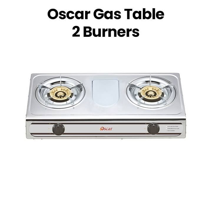 Oscar 2 Burners Top Cooker Gas Table, Durable Design, Reliable Performance - Silver - OGTSS2B