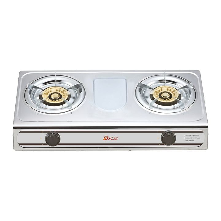 Oscar 2 Burners Top Cooker Gas Table, Durable Design, Reliable Performance - Silver - OGTSS2B