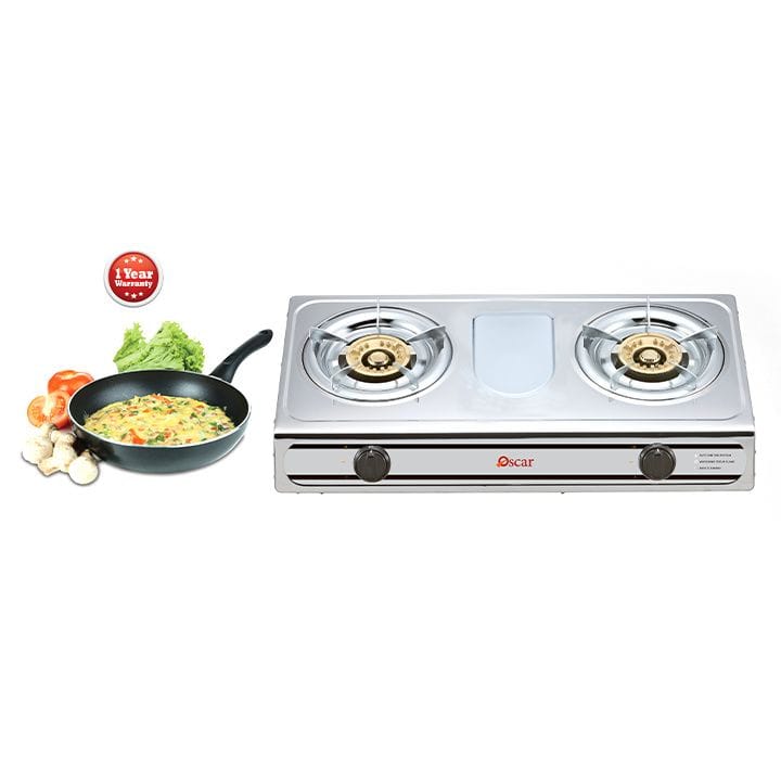 Oscar 2 Burners Top Cooker Gas Table, Durable Design, Reliable Performance - Silver - OGTSS2B