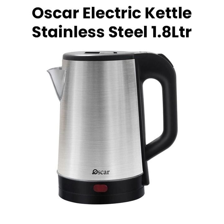 Oscar Stainless Steel Finish Electric Kettle 1.8L, Fast Boiling And Durable Performance - Silver/Black - OKT18MBP