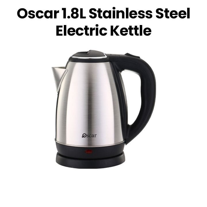 Oscar Stainless Steel Electric Kettle 1.8L, Quick Hot Water, Auto-Off Feature, Durable Stainless Steel, Lightweight And Portable - Silver/Black - OKT18IR