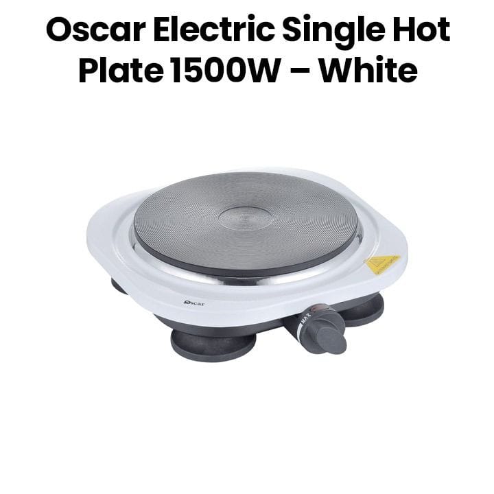 Oscar Electric Single Hot Plate 1500W, Cast Iron Plate, Adjustable Thermostat, Overheat Protection, Portable Design - White - OHP-10W1