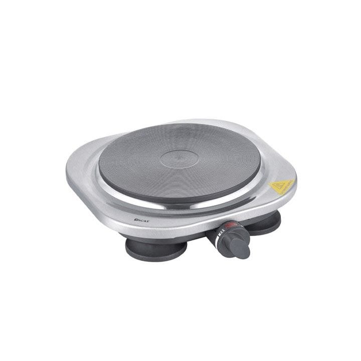 Oscar Electric Stainless Steel Single Hot Plate 1500W, Cast Iron Plate, Adjustable Thermostat, Overheat Protection, Portable Design - Silver - OHP-10S1