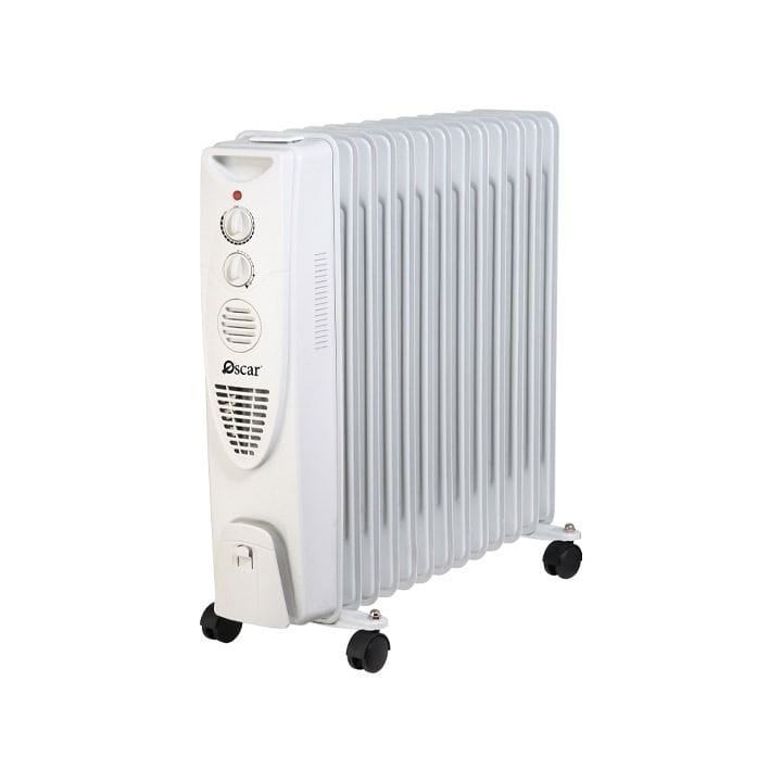 Oscar Oil Radiator Heater 13 Fins With Fan 2500W, Personalized Comfort, Full Room Warmth, Efficient, Castor Wheels With Ounting Plate - White - OFH13F