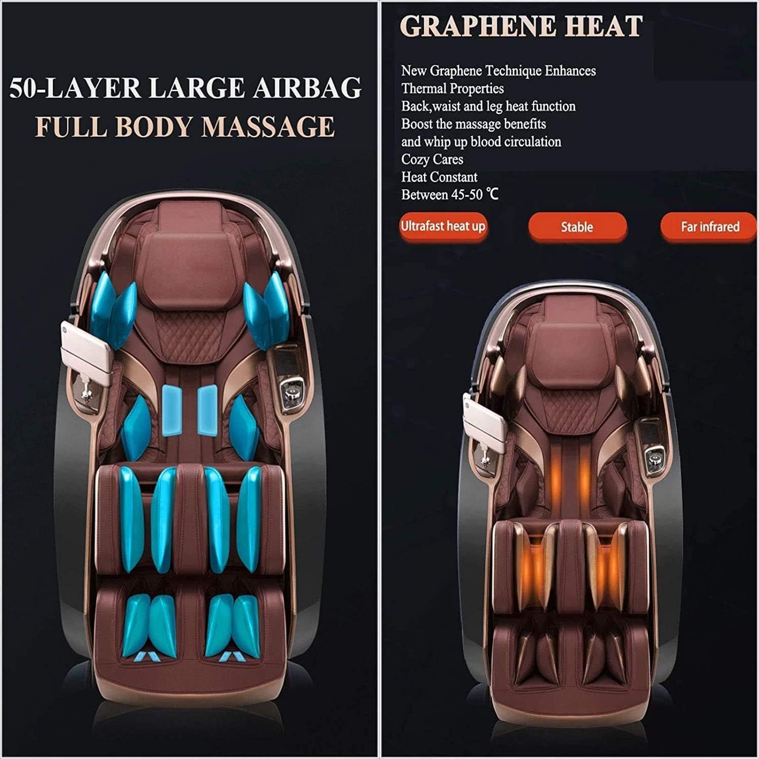 ROTAI Gemini Massage Chair, Patented Dual Core Technology, Zero Gravity Recline, Full Body Health Massage, Heat Therapy & Intelligent Multi-Function System | Brown - RT8900