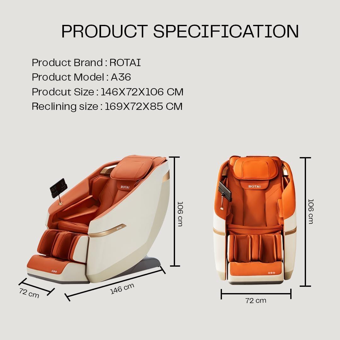 ROTAI Jimny Massage Chair, 8D SL Track Full Body Massage, Zero Gravity Recline, Heat Therapy, Airbags, Foot Rollers, Voice & Bluetooth Control | Orange - A36