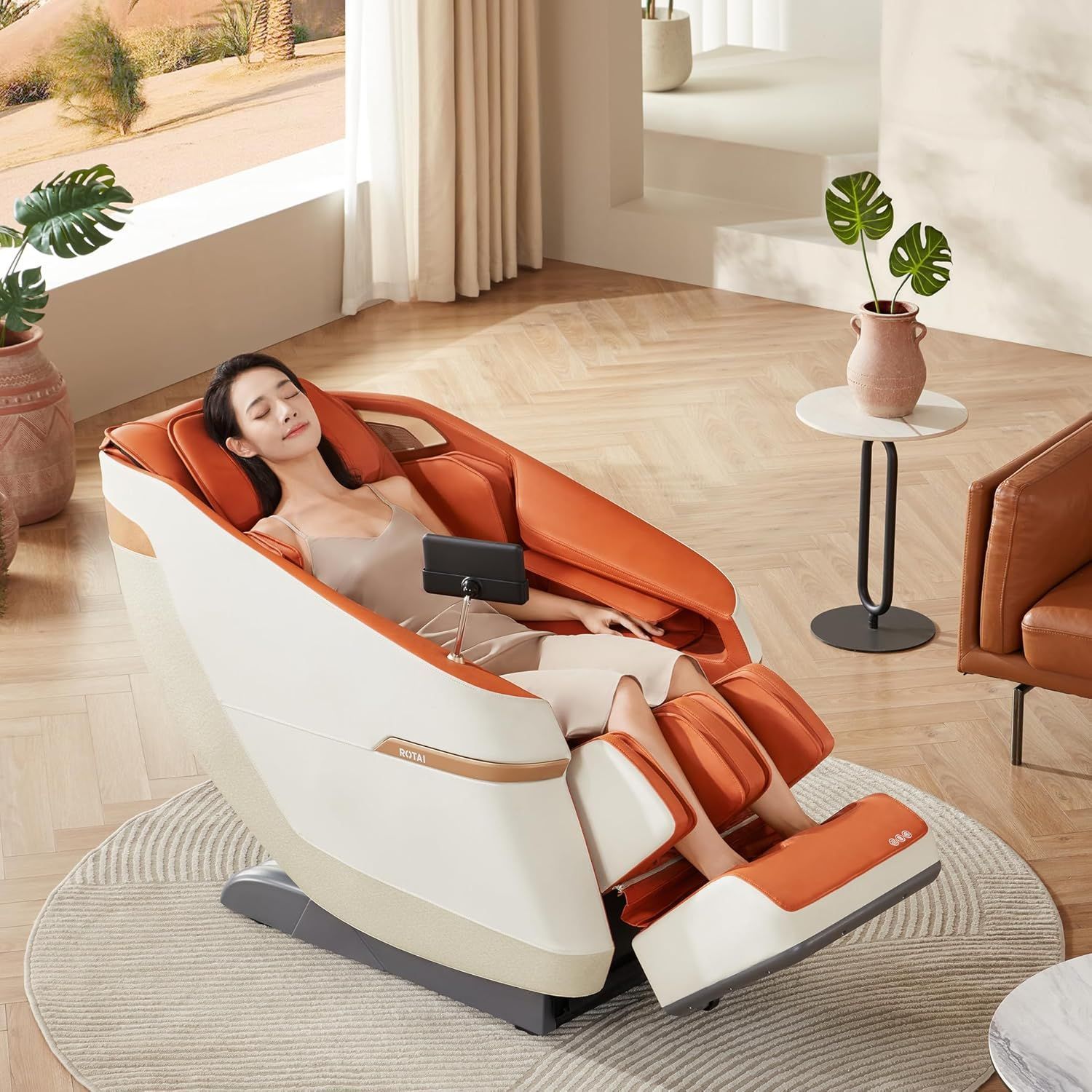 ROTAI Jimny Massage Chair, 8D SL Track Full Body Massage, Zero Gravity Recline, Heat Therapy, Airbags, Foot Rollers, Voice & Bluetooth Control | Orange - A36
