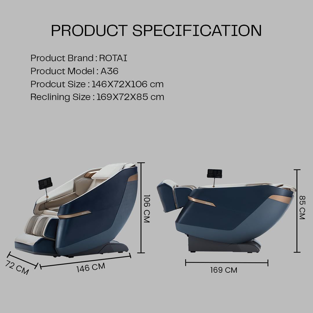 ROTAI Jimny Massage Chair, 8D SL Track Full Body Massage, Zero Gravity Recline, Heat Therapy, Airbags, Foot Rollers, Voice & Bluetooth Control | Blue - A36