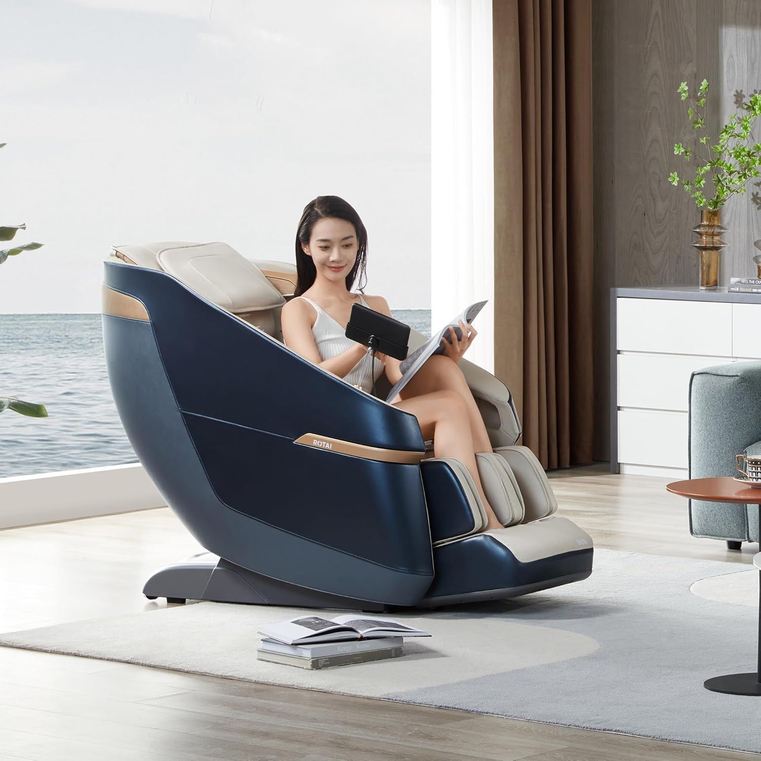 ROTAI Jimny Massage Chair, 8D SL Track Full Body Massage, Zero Gravity Recline, Heat Therapy, Airbags, Foot Rollers, Voice & Bluetooth Control | Blue - A36