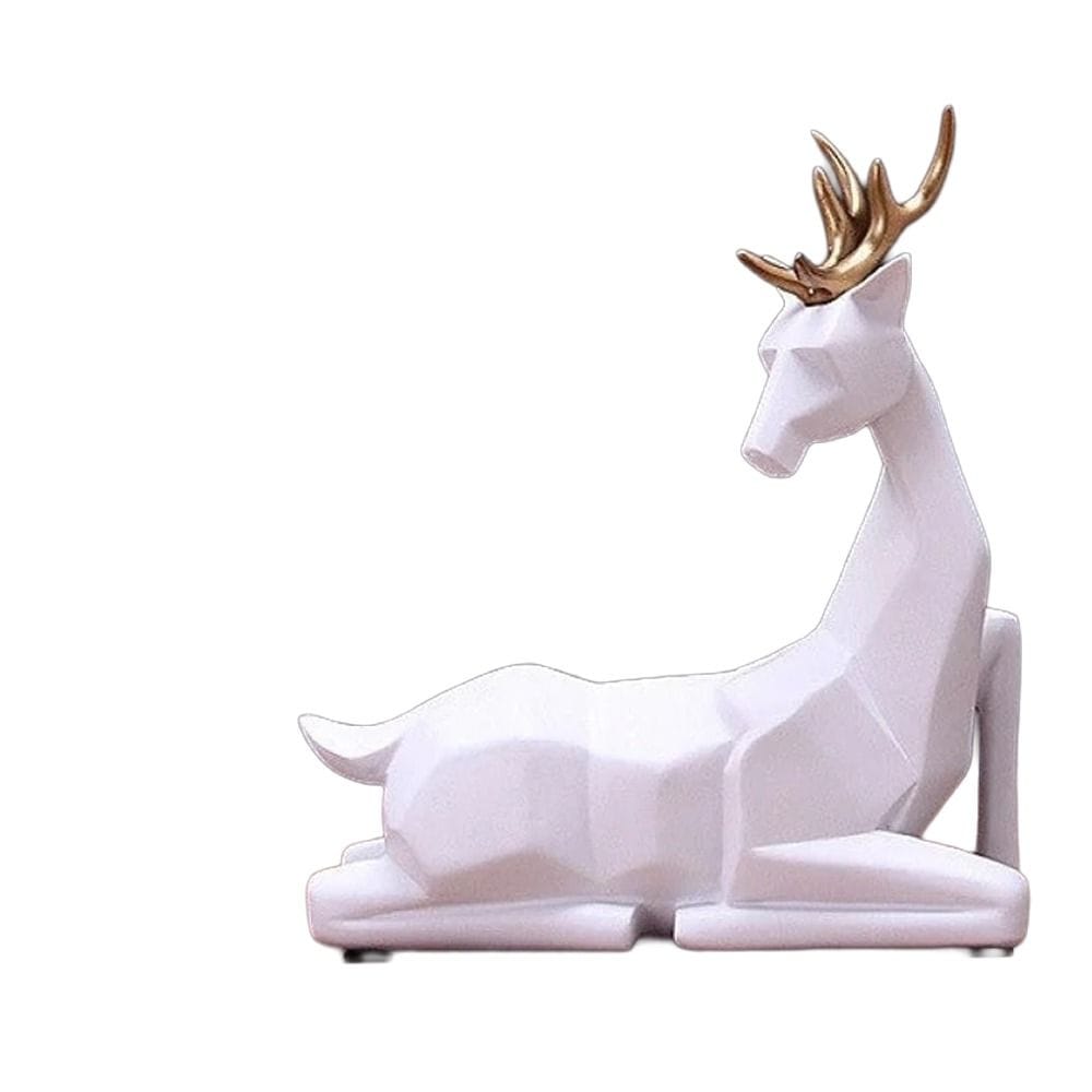 Luxury Signature White Deer Figurines Set, 2 Piece Decorative Resin Deer Statues with Gold Antlers, Modern Home Decor for Living Room, Office & Tabletop