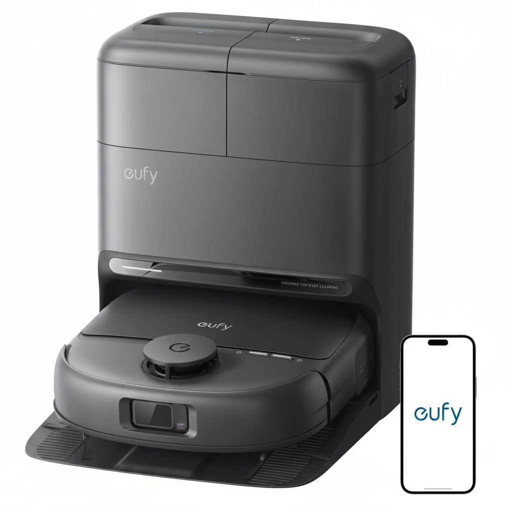 eufy C28 Omni Smart Robot Vacuum & Mop, HydroJet Self-Cleaning, Automatic Dirt Disposal, Powerful Suction, App Control - Black