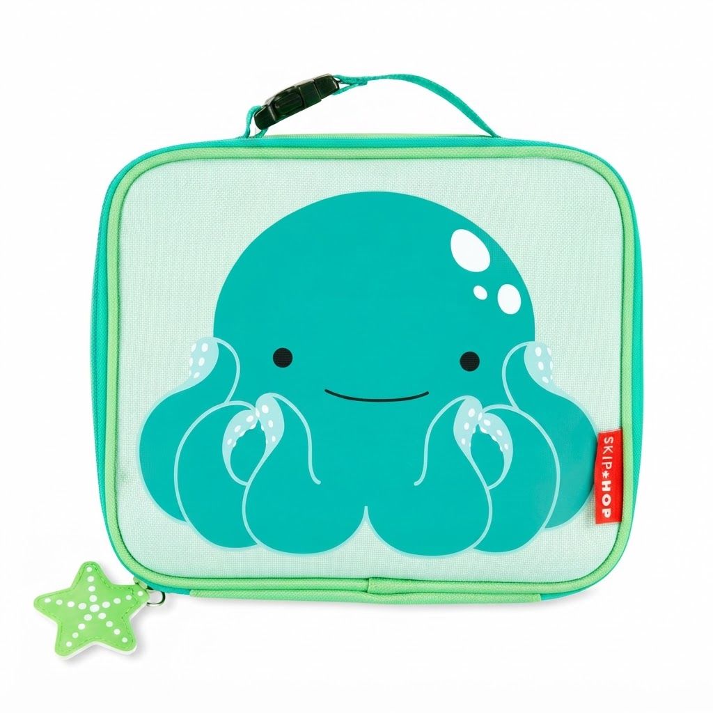 Skip Hop Zoo Octopus Lunch Bag 3+ Years, Spacious and Lightweight Lunchbox With Mesh Bottle Pocket, Easy-Carry Handle, Secure Flap Closure - Multicolour