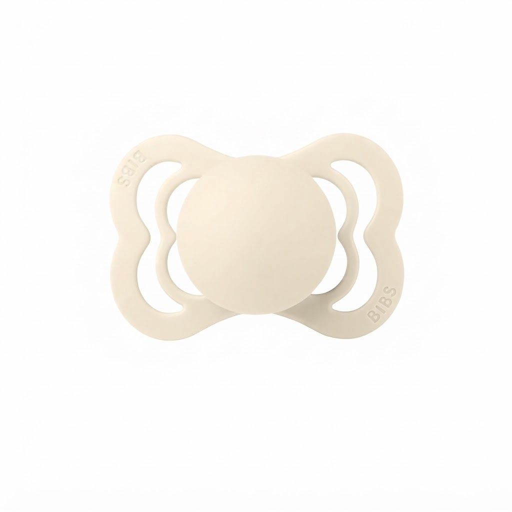 BIBS Supreme Pacifiers Size 1 0+ Months 2 Pack, Natural Rubber Latex Nipple, Generous Ventilation Openings - Ivory/Sage