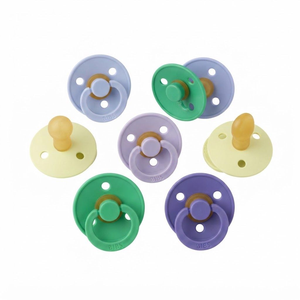 BIBS Latex Anatomical Pacifier Colour Size 1 0+ Months 2 Pack, Air Releasing Valve, Anti-Irritation Shield, Skin-Like Softness - Vanilla/Candy Apple