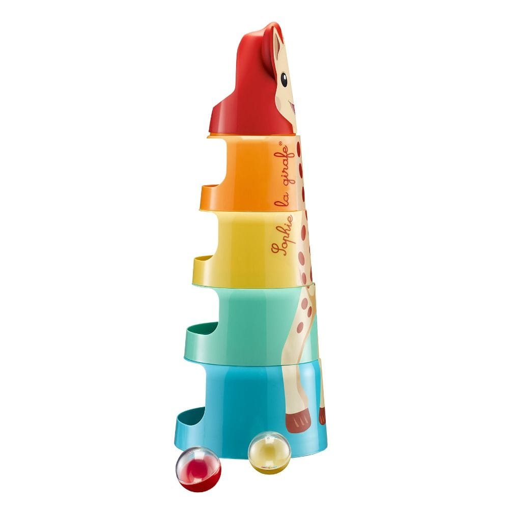 Sophie La Girafe 3 In 1 Giant Tower Toy 10 Monthss, 5 Pieces To Stack, Construction Game, A Puzzle, Ball Game, Fresh Touch Collection - Multicolour