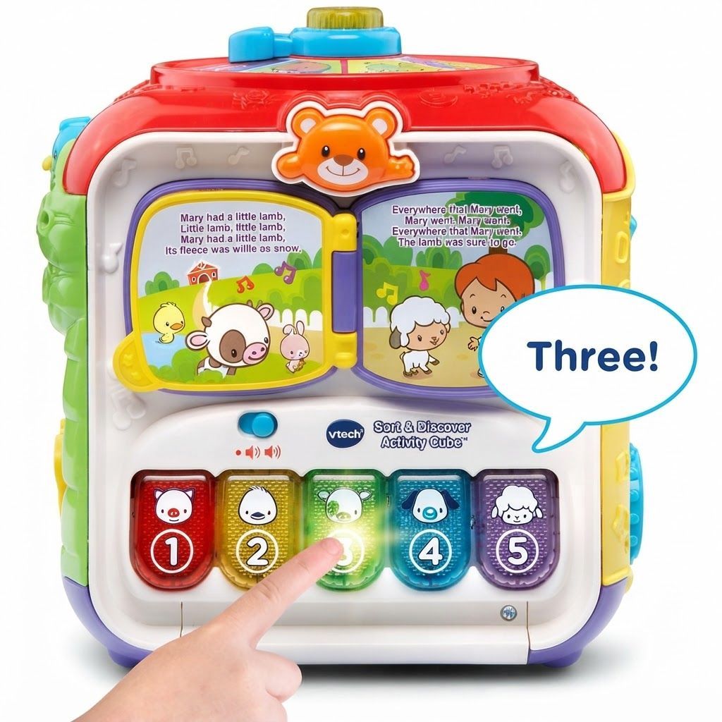 VTech Sort and Discover Activity Cube, Red - Interactive Learning Toy with 75+ Songs and Sounds