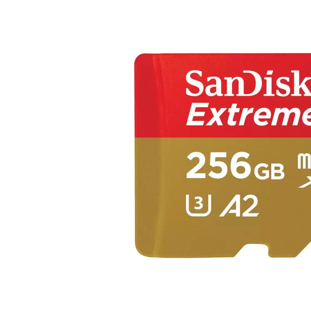 سانديسك إكستريم microSD UHS-I سعة 256 جيجابايت، بسرعة قراءة 190 ميجابايت/ثانية وكتابة 130 ميجابايت/ثانية لتصوير فيديو 4K، أحمر/ذهبي