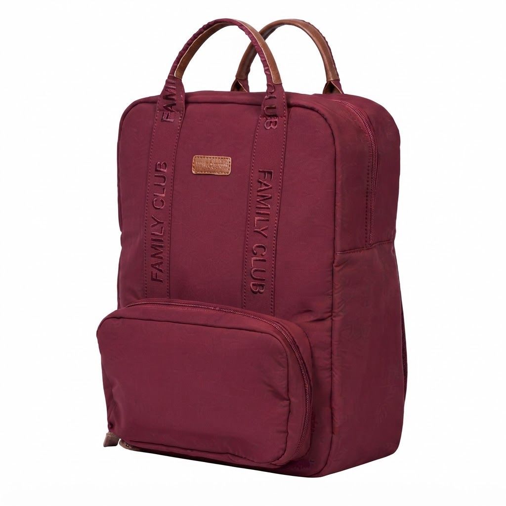 Childhome Signature Urban Family Club Backpack, Large Capacity, 11 Compartments, Insulated Pockets, Changing Mat Included - Burgundy