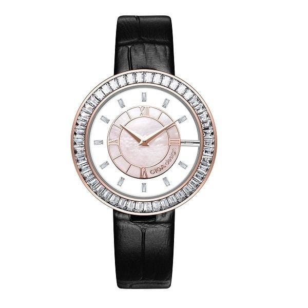 CIGA Design D Series Sparkle Women Quartz Watch, 33.9mm Rose Gold PVD Steel Case, White MOP Dial, Mineral Crystal, 30M Water Resistant