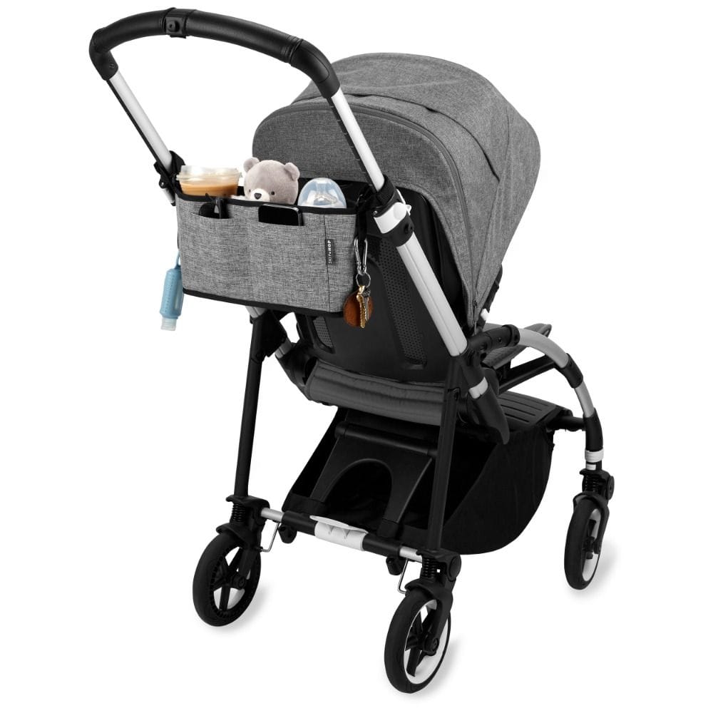 Skip Hop Ultra Stroller Organizer, Generous Central Storage Space, Detachable Wristlet for Quick Errands, Easy-Access Open Caddy Design - Gray Melange