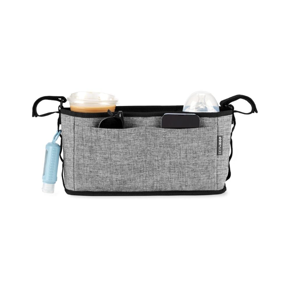 Skip Hop Ultra Stroller Organizer, Generous Central Storage Space, Detachable Wristlet for Quick Errands, Easy-Access Open Caddy Design - Gray Melange