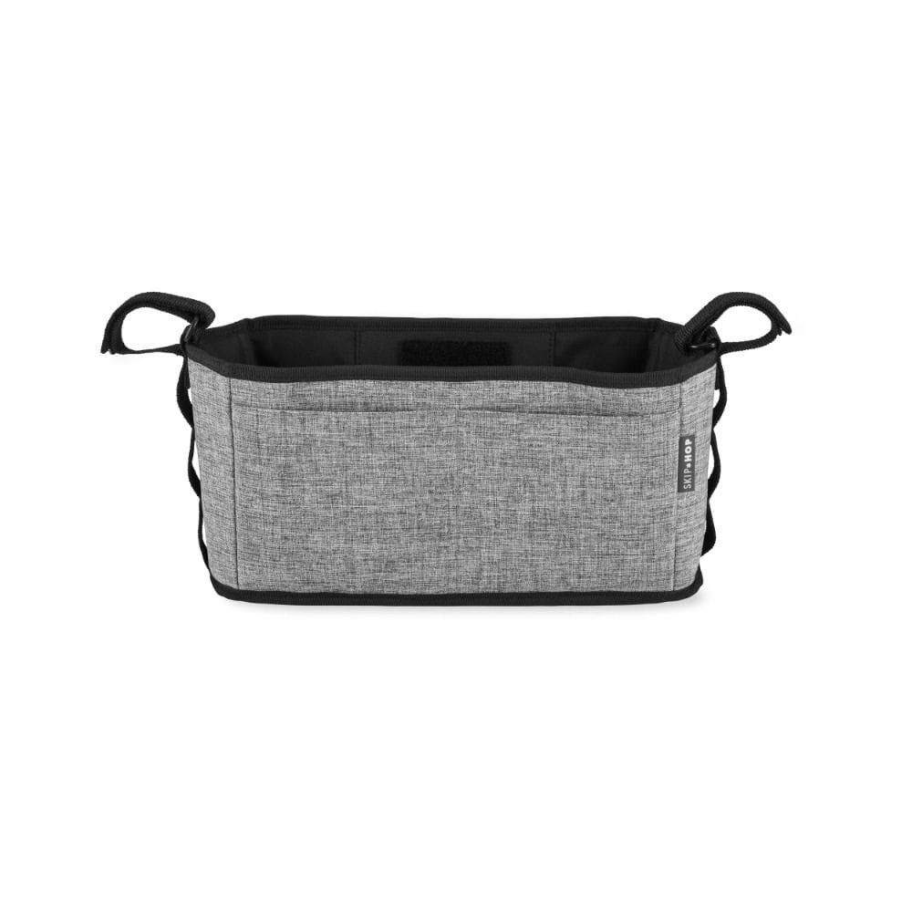 Skip Hop Ultra Stroller Organizer, Generous Central Storage Space, Detachable Wristlet for Quick Errands, Easy-Access Open Caddy Design - Gray Melange