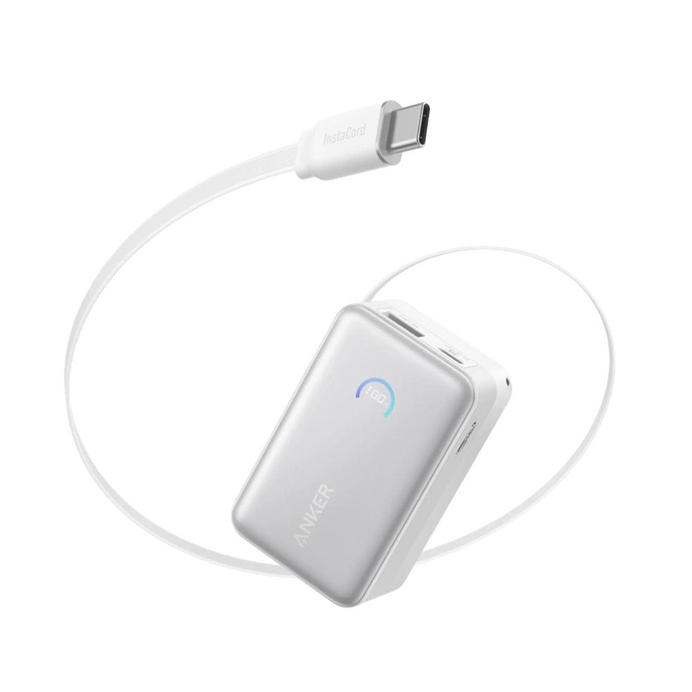 Anker Nano Power Bank 10000mAh 45W with Built-In Retractable USB-C Cable, Fast Charging & Compact Portable Design | White - A1638H21