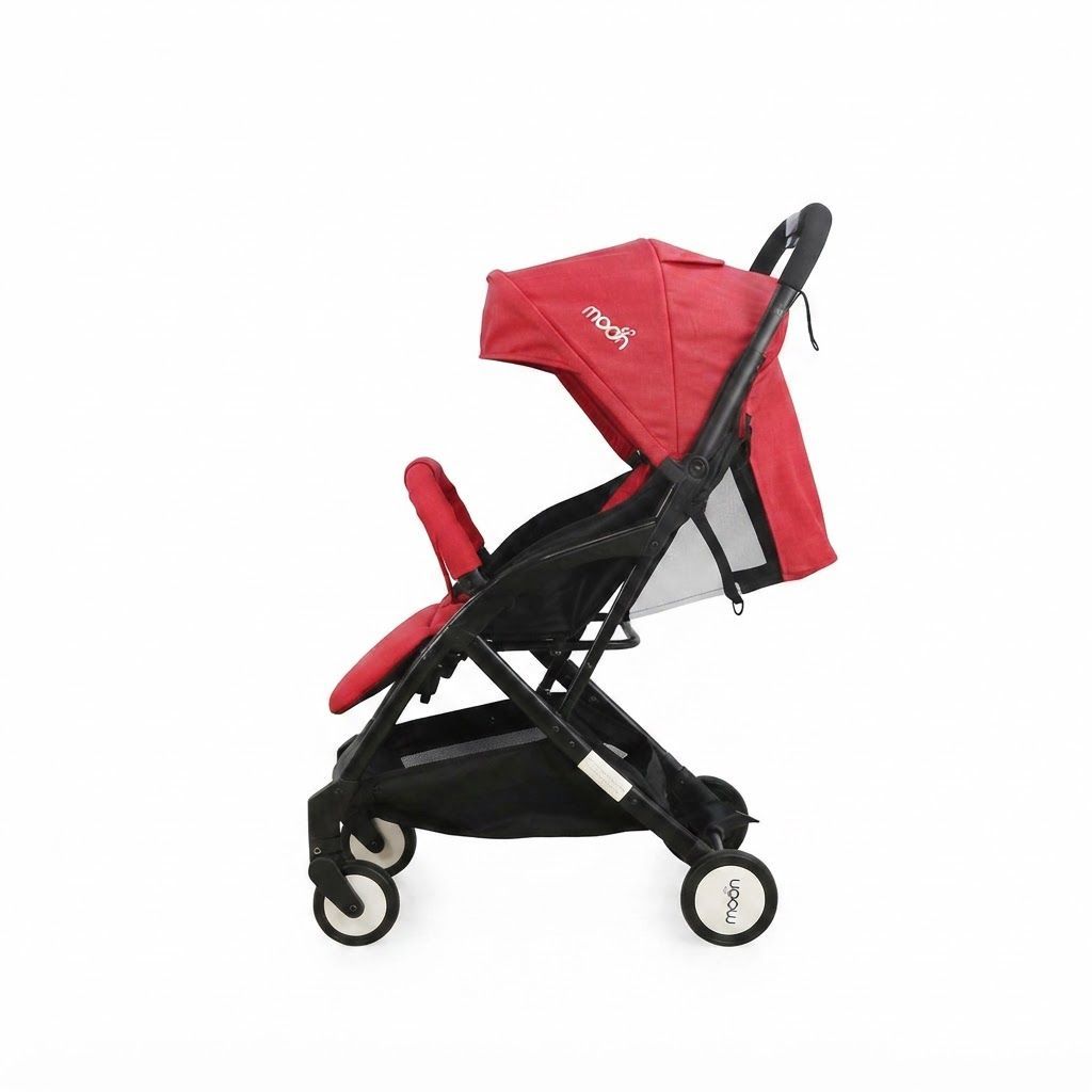The Moon Brand Ritzi TravelLite Compact Stroller - Fire Red, Lightweight Cabin-Approved Pram 18 kg, Birth to 3 Years, 5-Point Harness, One-Hand Compact Fold