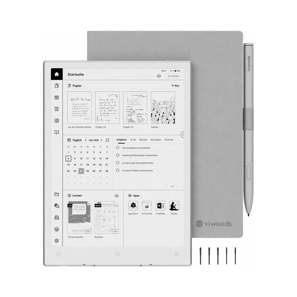 VIWOODS AiPaper Mini Upgraded Bundle 8.2" AI E Ink Tablet, 292PPI, Adjustable Warm Light, W2 Stylus Pro & 5 Nibs, 128GB