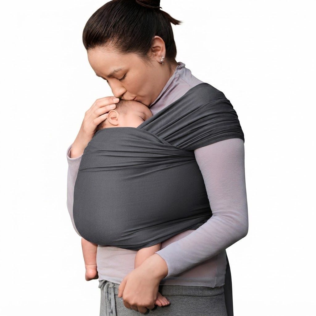 Ergobaby Aura Sustainably Sourced Knit Baby Wrap 0+ Months, Easy-to-Tie Design With Guiding Edge, Comfortable Fit For Different Body Types - Soft Black