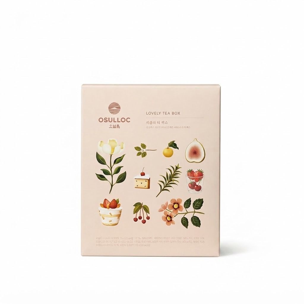 OSULLOC Lovely Tea Box Gift Set, 12 Pyramid Tea Bags, 4 Blended Tea Flavors, Premium Tea from Jeju, Korean Tea Sampler